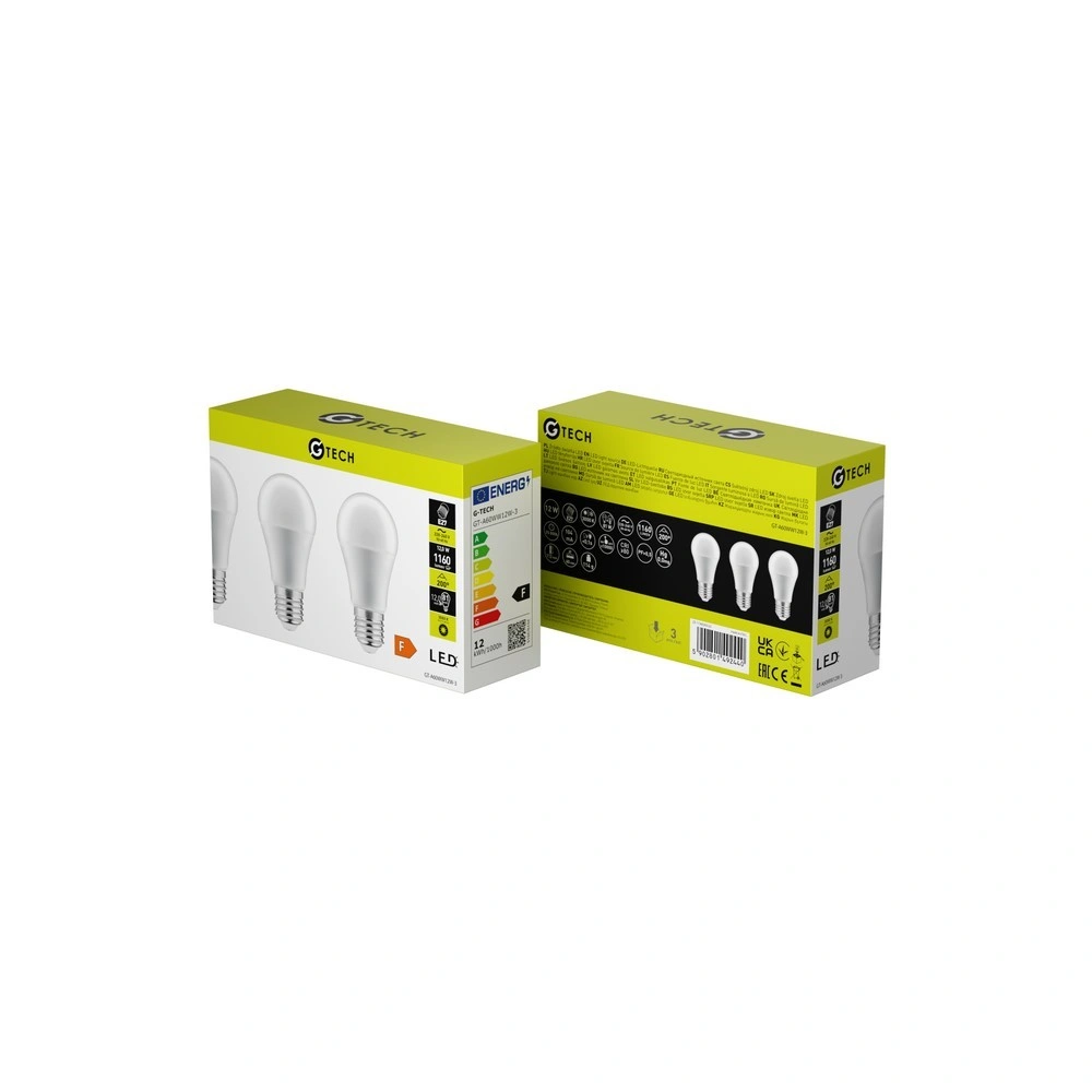 12W E27 LED fényforrás ( Izzó ), 3000K, 1160 lm, gömb alakú, 3db / csomag,  G-Tech