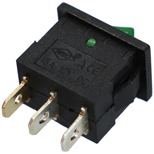 15A/12V DC, 21x15 / 19x13 mm Billenőkapcsoló, zöld, számos, kicsi, szögletes