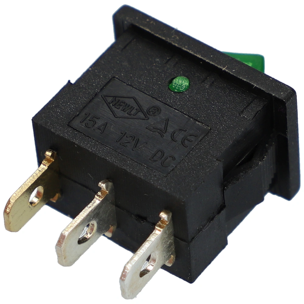 15A/12V DC, 21x15 / 19x13 mm Billenőkapcsoló, zöld, számos, kicsi, szögletes