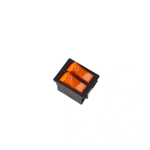 15A/250V AC, 31x26 / 29x22 mm Billenőkapcsoló, dupla, sárga, számos, szögletes (univerzális)