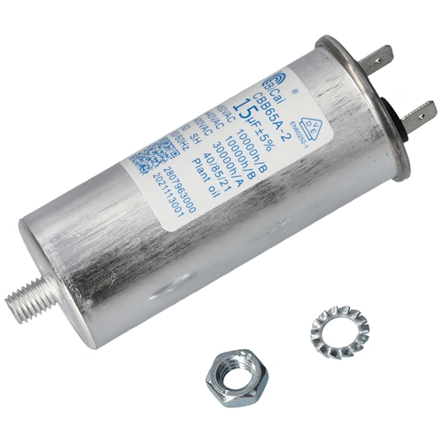 15 uF 450V Kondenzátor, sarus, motor indító, fémházas (eredeti) BEKO szárítógép