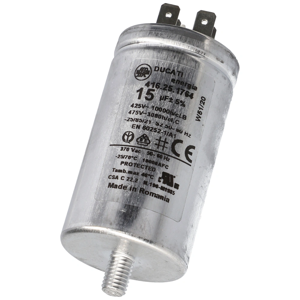 15 uF 475V Kondenzátor, sarus, motor indító, fémházas (eredetivel megegyező minőség) CANDY szárítógép