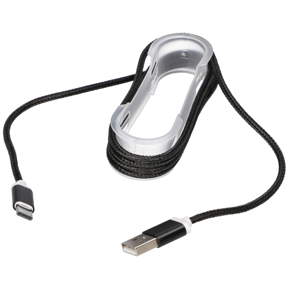 1,5m USB-A/USB-C kábel (fekete, szövet borítással, fém csatlakozóval) telefonhoz