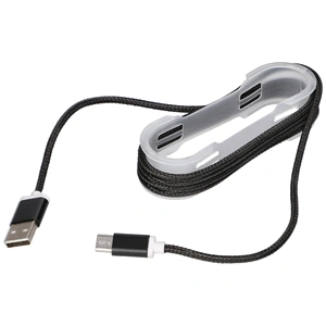 1,5m USB-A/USB-C kábel (fekete, szövet borítással, fém csatlakozóval) telefonhoz