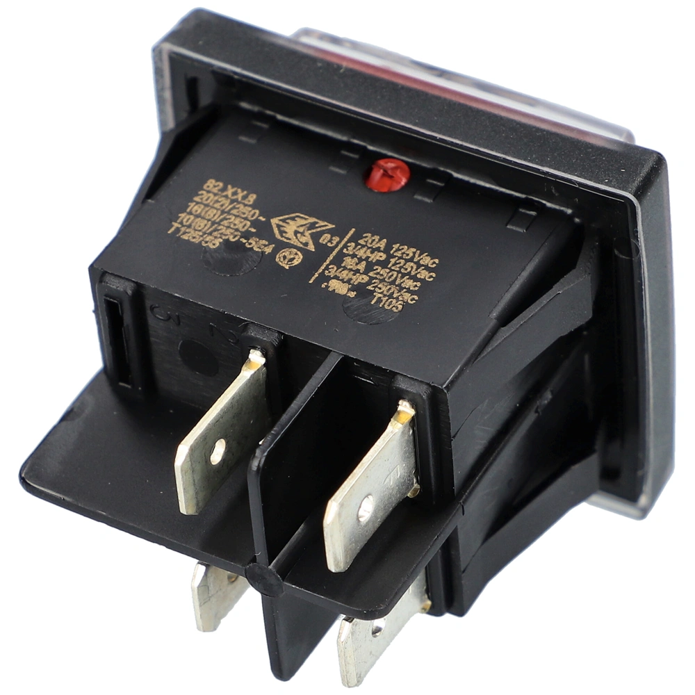 16A/250V AC, 37x30 mm Billenőkapcsoló, piros, számos, porvédővel, széles takarítógép