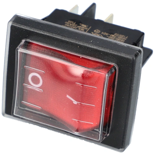 16A/250V AC, 37x30 mm Billenőkapcsoló, piros, számos, porvédővel, széles takarítógép