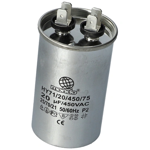 20 uF 450V Kondenzátor, sarus, fémházas (univerzális)