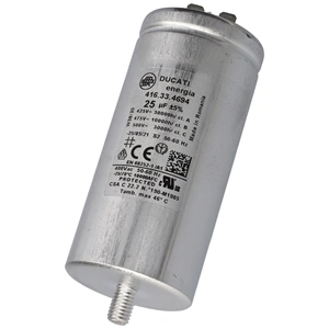25 uF 500V Kondenzátor, sarus, motor indító, fémházas (eredeti) GORENJE / MORA szárítógép