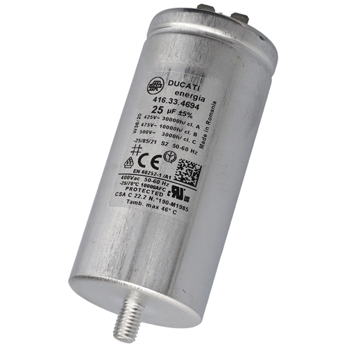 25 uF 500V Kondenzátor, sarus, motor indító, fémházas (eredeti) GORENJE / MORA szárítógép