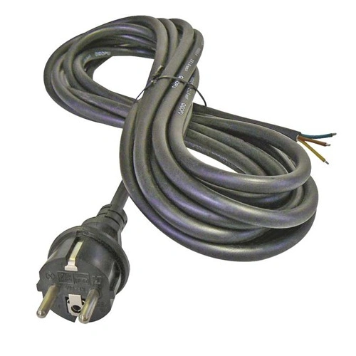 2x1mm2, hálózati gumikábel dugvillával, fekete, 5m