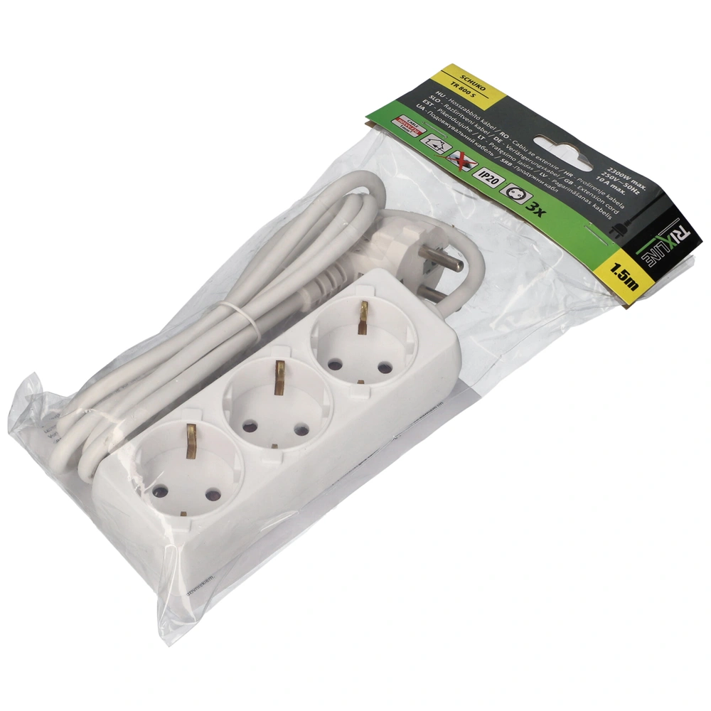 3-as elosztó, 3x1 1,5 m kábel (16A, 230V, 2300W)