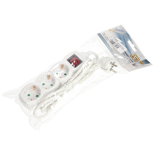 3-as hálózati földelt elosztó, kapcsolós, 1,5 m, gyerekvédelem, 3x1mm², IP20, 16A, 3500W, fehér, HOME  NV 3K/WH