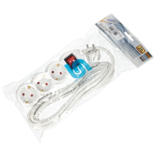 3-as hálózati földelt elosztó, kapcsolós, 3 m, gyerekvédelem, 3x1,5mm², IP20, 16A, 3500W, fehér, HOME  NV 3K-3/WH/1,5