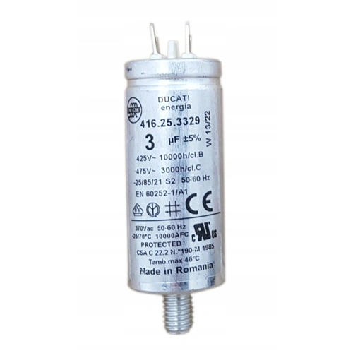 3 uF 475V Kondenzátor, sarus, fémházas (eredetivel megegyező minőség) ELECTROLUX mosogatógép, Ducatti 