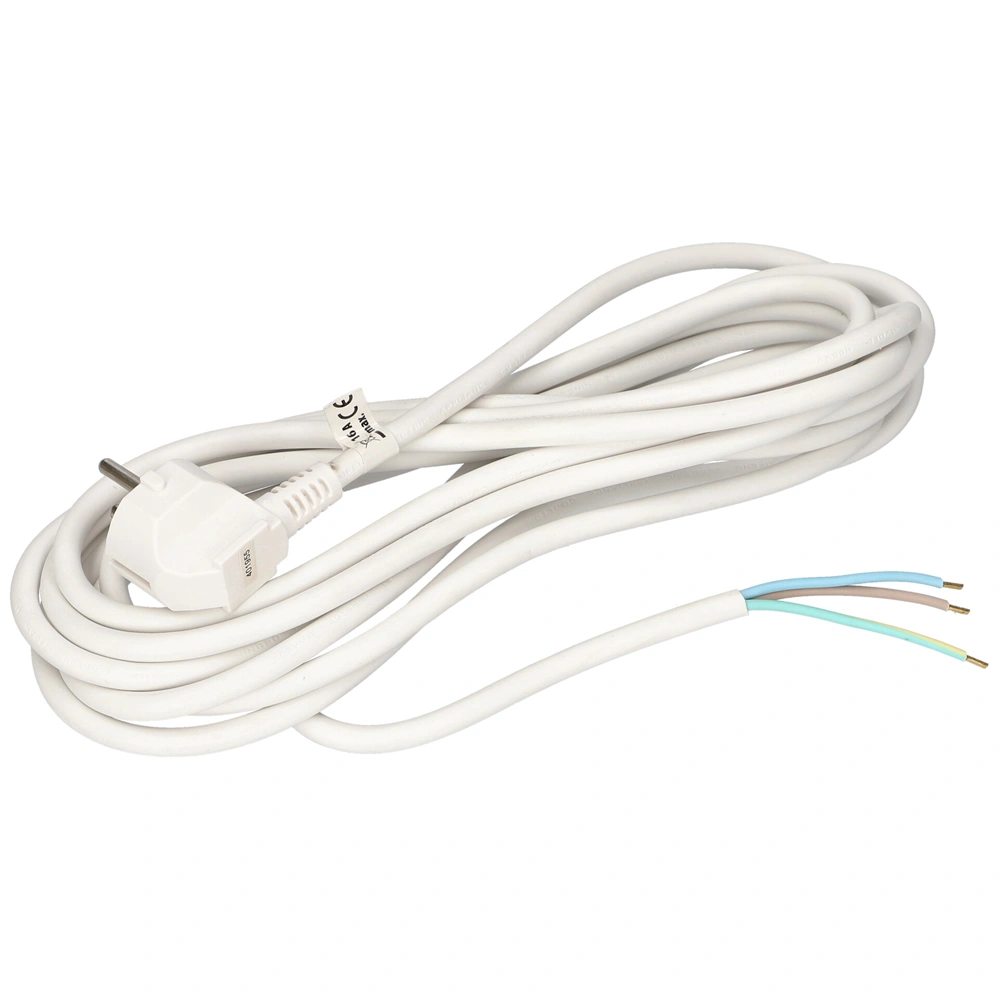 3x1,5 5m Hálózati kábel háromeres fehér, szerelt dugvillával