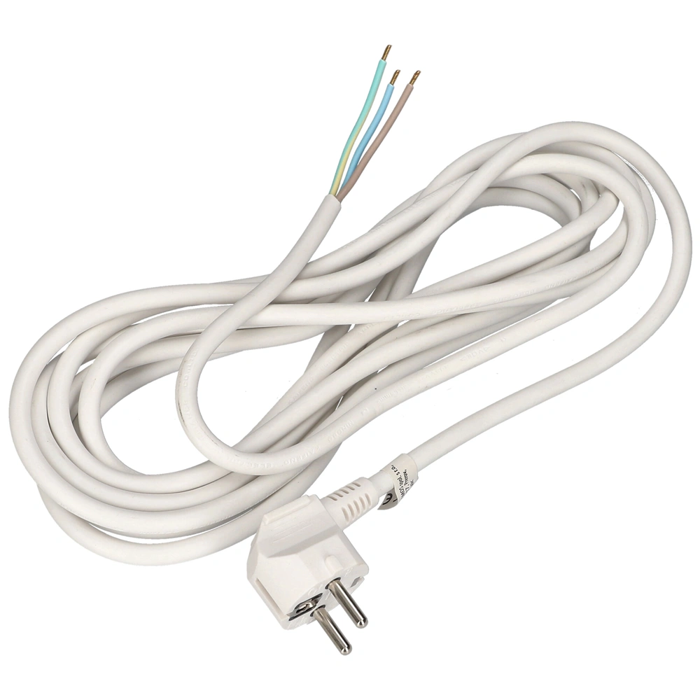 3x1,5 5m Hálózati kábel háromeres fehér, szerelt dugvillával