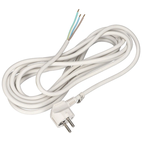 3x1,5 5m Hálózati kábel háromeres fehér, szerelt dugvillával