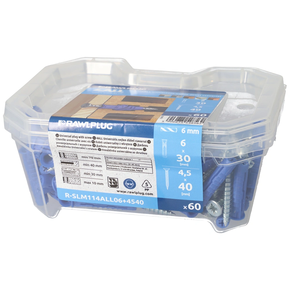 4ALL nagyteljesítményű dübel 6x30mm+sima süllyesztett csavar 4,5x40mm (60db/csomag)