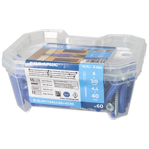 4ALL nagyteljesítményű dübel 6x30mm+sima süllyesztett csavar 4,5x40mm (60db/csomag)