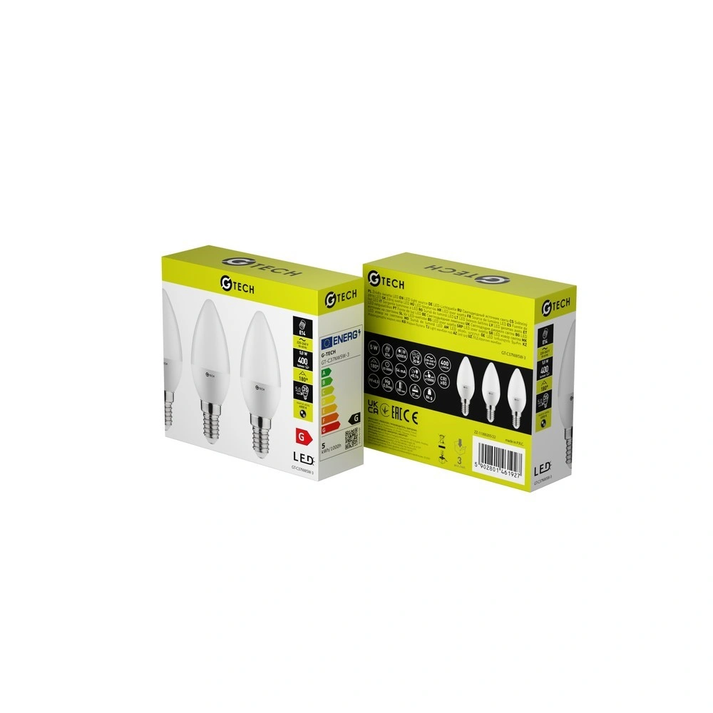 5W E14 LED fényforrás ( Izzó ), 4000K, 400 lm, gyertya alakú, 3db / csomag,  G-Tech