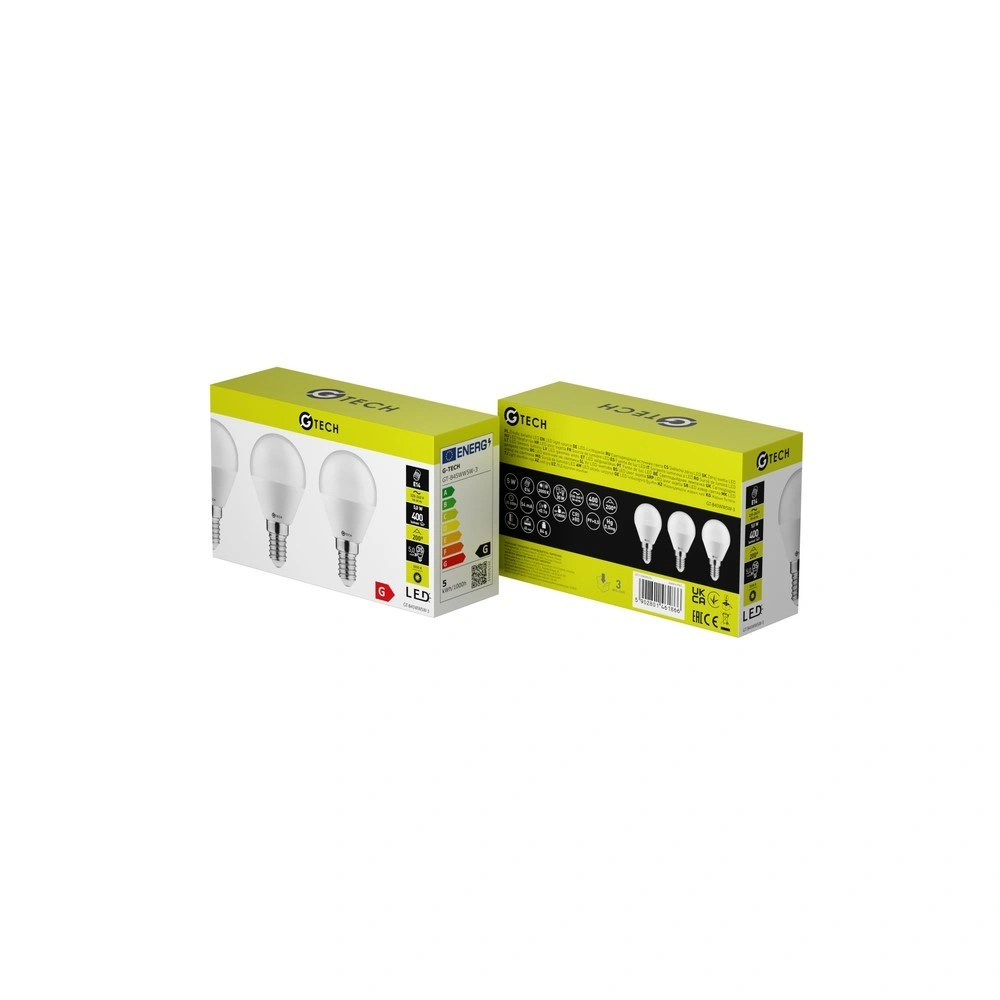 5W E14 LED fényforrás ( Izzó ), 4000K, 400 lm, kisgömb alakú, 3db / csomag,  G-Tech