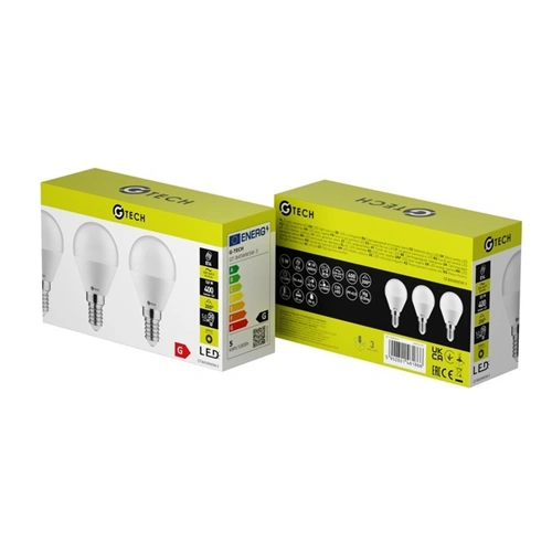 5W E14 LED fényforrás ( Izzó ), 4000K, 400 lm, kisgömb alakú, 3db / csomag,  G-Tech