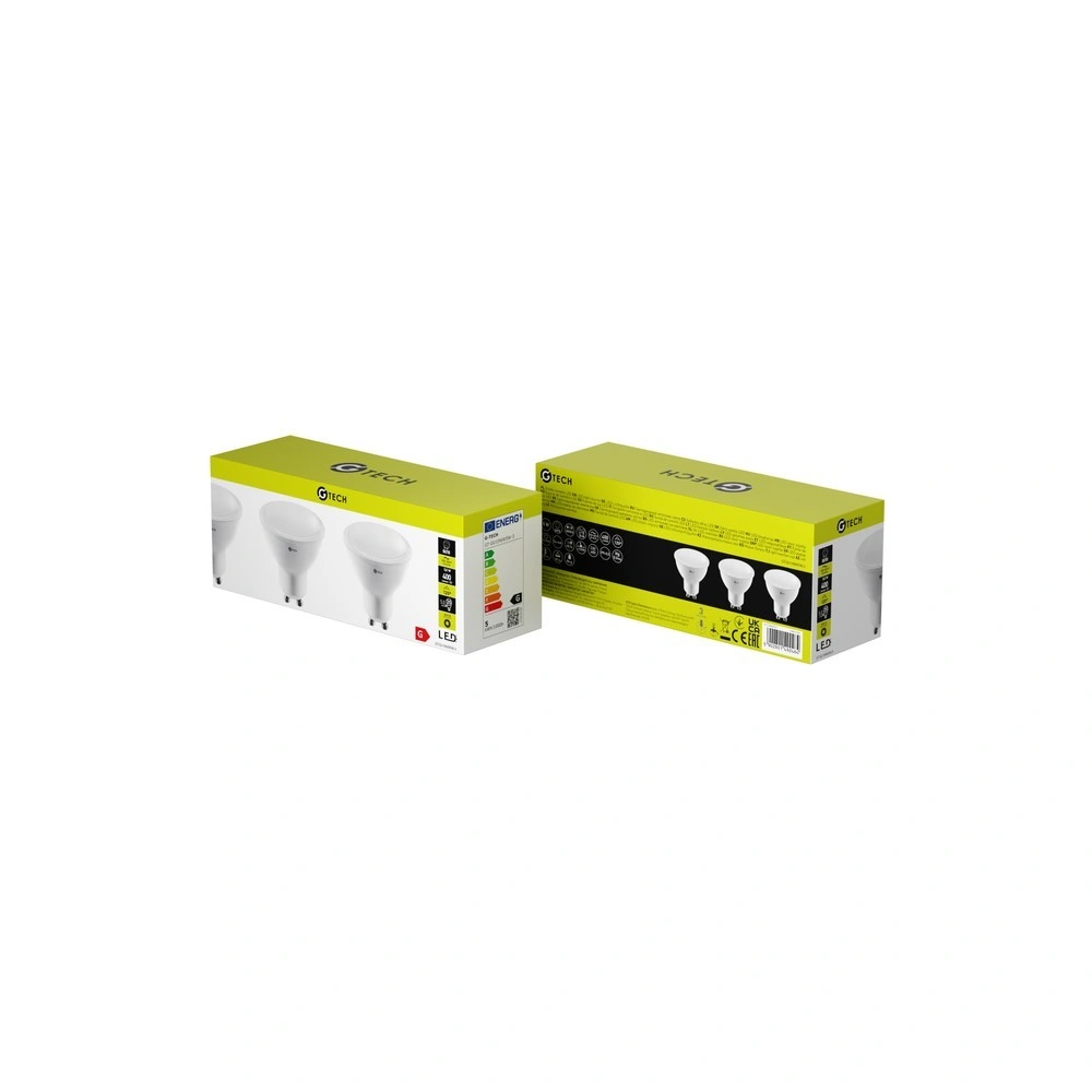5W GU10 LED fényforrás ( Izzó ), 3000K, 400 lm, 3db / csomag,  G-Tech