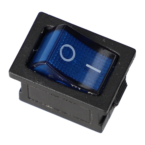 6A/250V AC, 21x15 / 19x13 mm Billenőkapcsoló, kék, számos, kicsi, szögletes,