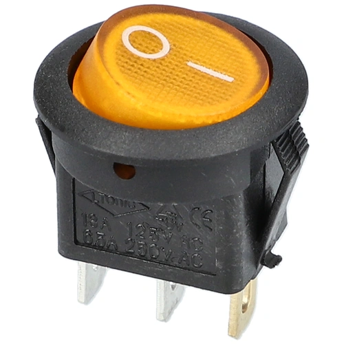 6A/250V AC, 23x21 mm Billenőkapcsoló, sárga, számos, kicsi, kerek (univerzális)