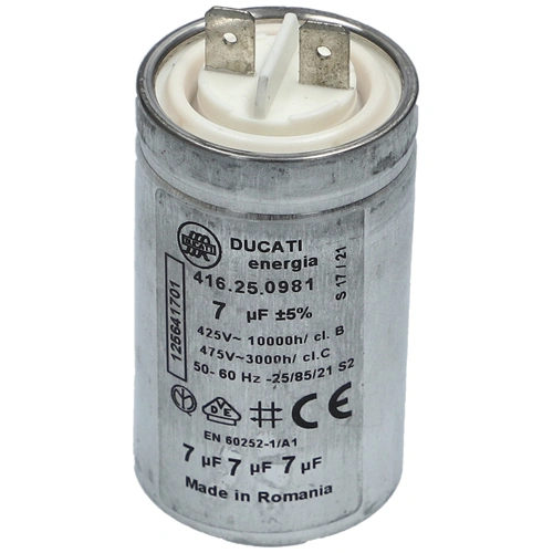 7 uF 475V Kondenzátor, sarus, motor indító, fémházas (eredetivel megegyező minőség) ELECTROLUX szárítógép