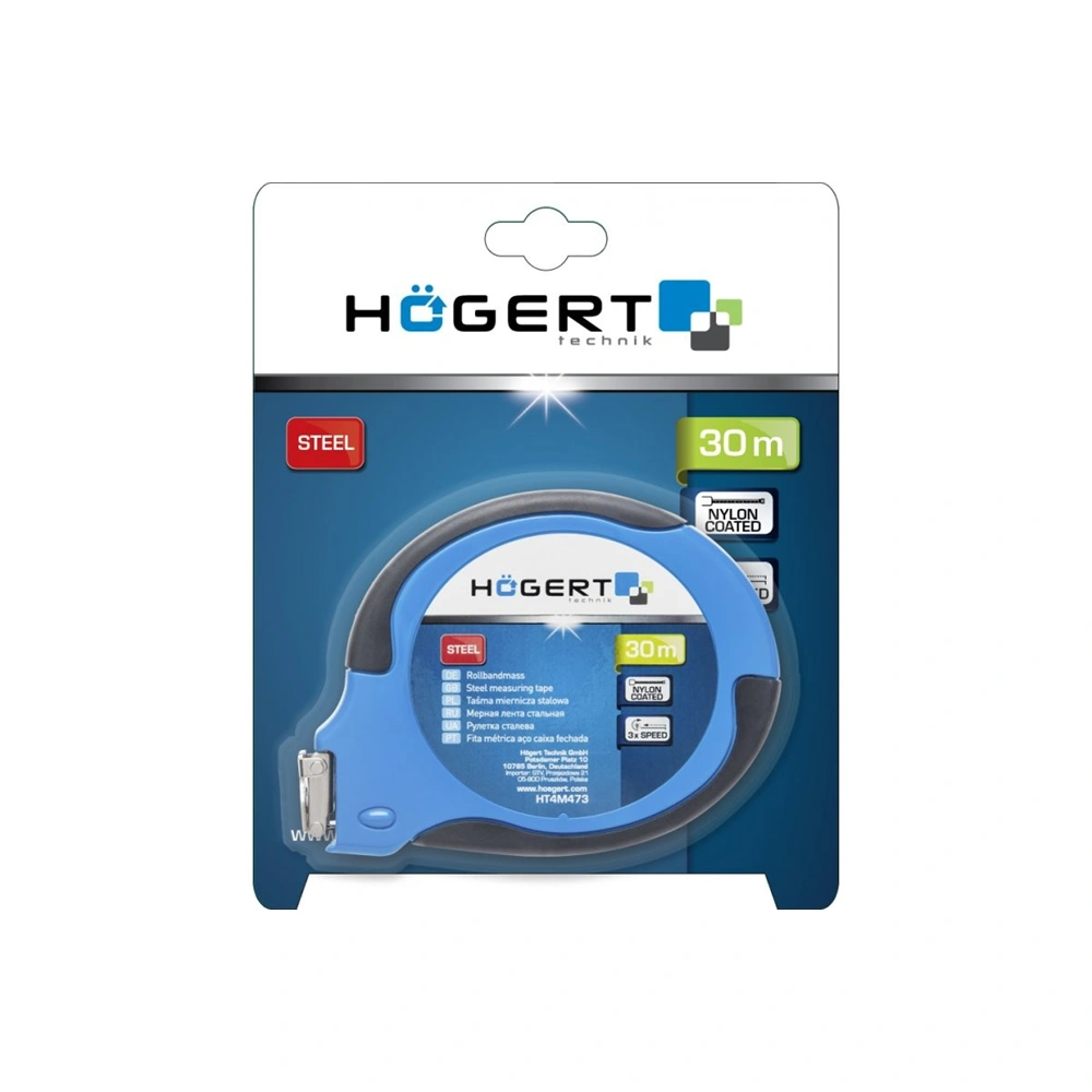 Acél mérőszalag, földmérő,  acél, nylon bevonat, 30m, HÖGERT HT4M473  / RENDELÉSRE