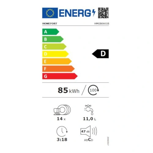 Beépíthető mosogatógép, 14 terítékes, 60 cm  (eredeti) HOMEFORT HMGB0661B / RENDELÉSRE