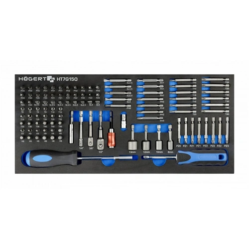 Bitfej készlet, 107 részes, (SL, PZ, PH, Torx), 395 x 180mm habszivacsban, HÖGERT HT7G150 / RENDELÉSRE