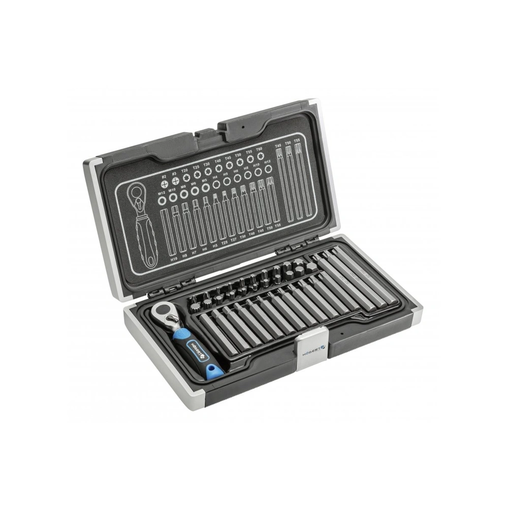 Bitkészlet racsnis hajtószárral, 1/4", 37 részes, 25 év garancia, HÖGERT HT1R466