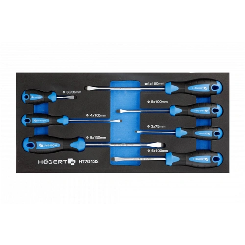 Csavarhúzó készlet, 7 részes, laposfejű csavarhúzók, 395 x 180mm habszivacsban, HÖGERT HT7G132 / RENDELÉSRE