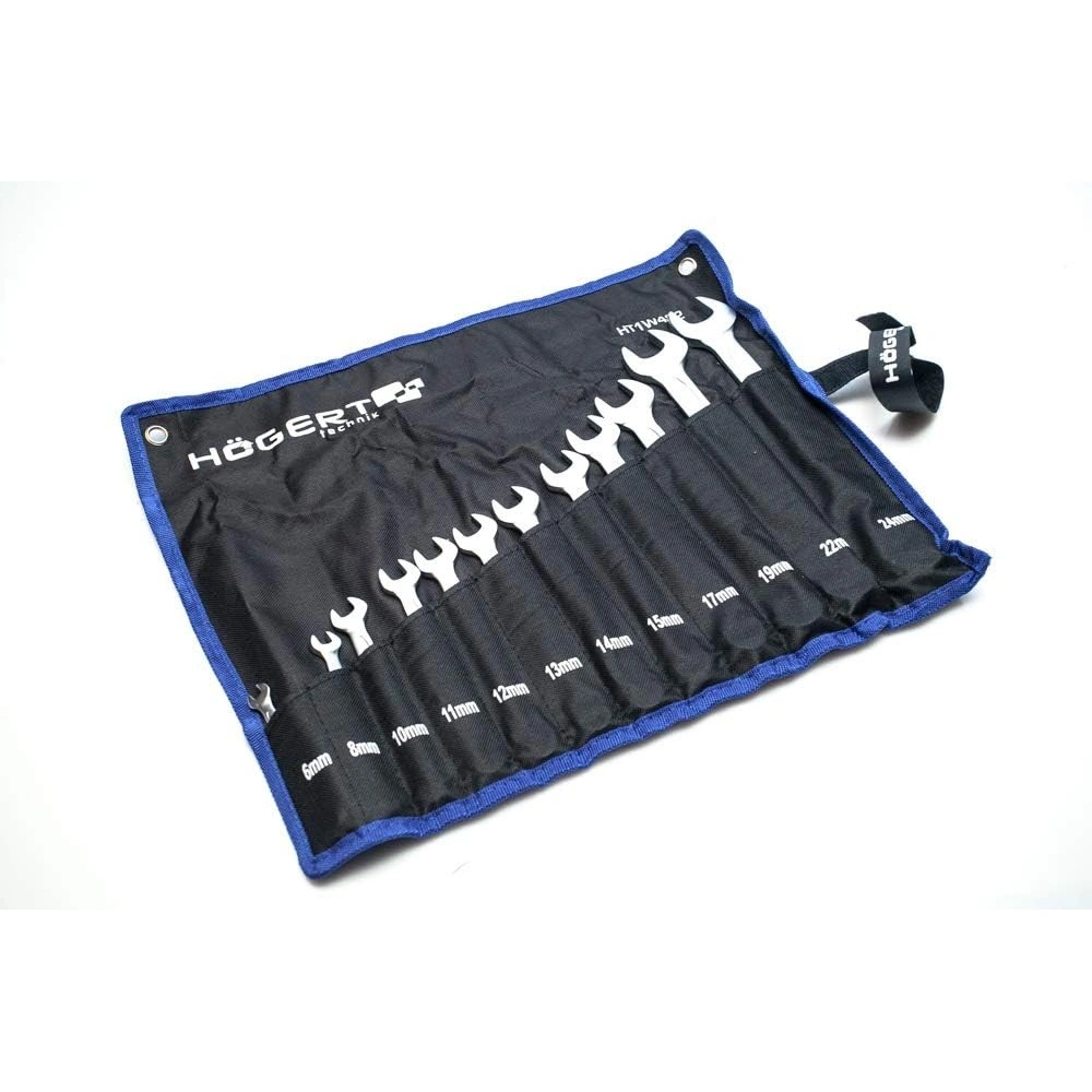 Csillag-villáskulcs készlet, 6-24 mm, 12 részes, 25 év garancia, szövet felakaszthatós tartó, HÖGERT HT1W492-1