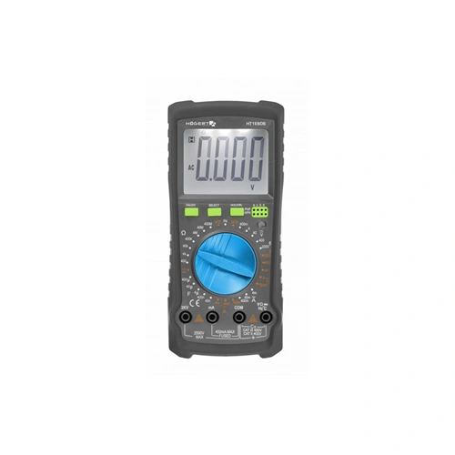 Digitális Multiméter, zseblámpa, LCD kijelző, AC-DC 2000V, 10A, 400 MΩ, HÖGERT HT1E606  / RENDELÉSRE