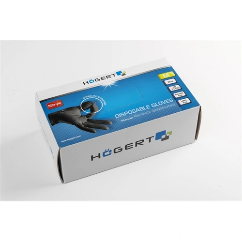 Eldobható nitril kesztyű, gyémánt textúrájú, fekete (100 db/csomag) HÖGERT HT5K774L
