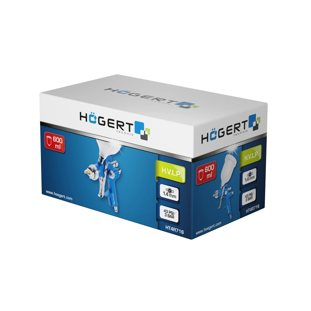Festékszóró pisztoly kompresszorhoz, felső tartályos 600ml , HÖGERT HT4R716 / RENDELÉSRE