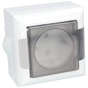 Földelt aljzat, falon kívüli, átlátszó csapfedeles, IP54