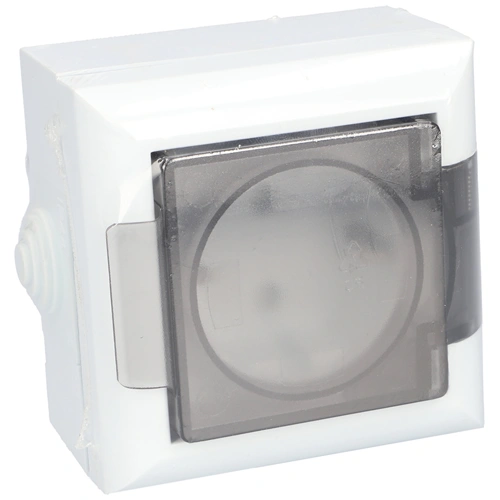 Földelt aljzat, falon kívüli, átlátszó csapfedeles, IP54