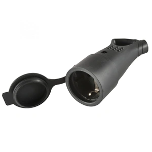 Földelt lengő aljzat ( dugalj ), 45°-os kábelvezetéssel, gumi, IP44, 16A, fekete 