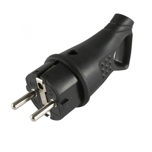 Földelt lengő dugvilla 45°-os kábelvezetéssel, gumi,  IP44, 16A, fekete