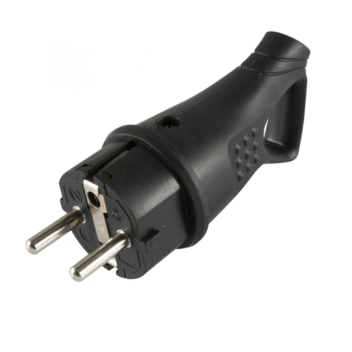 Földelt lengő dugvilla 45°-os kábelvezetéssel, gumi,  IP44, 16A, fekete