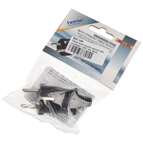 Földelt lengő dugvilla egyenes kábelvezetéssel,  IP20, 16A, fekete