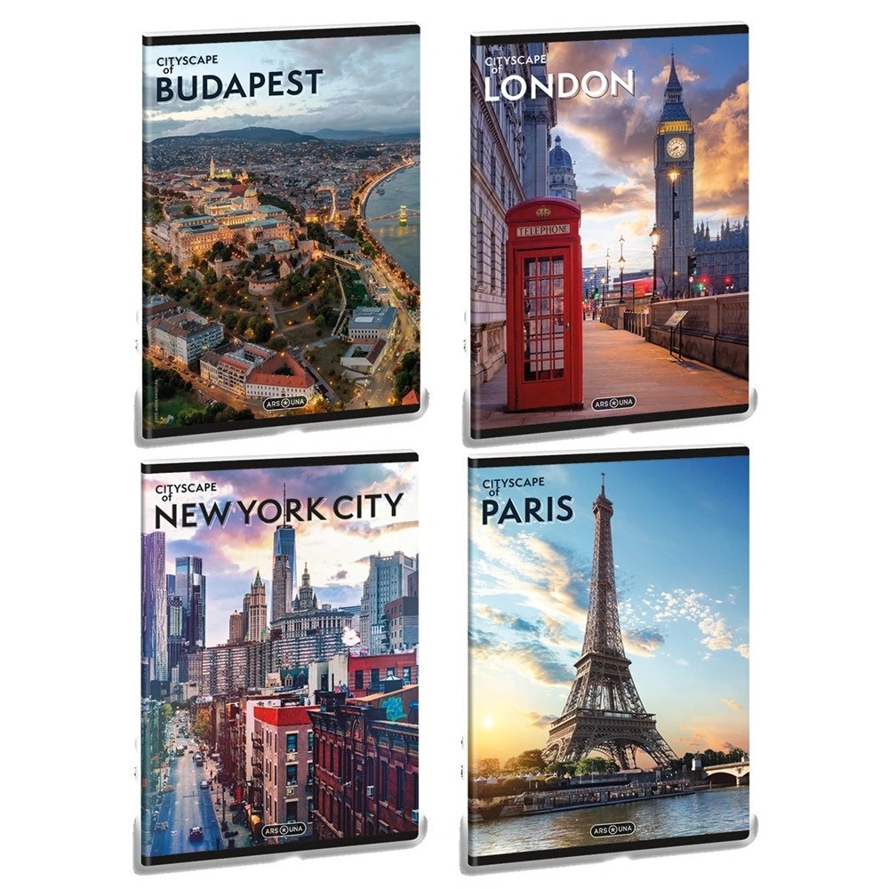 Füzet iskolai A5, 40lap, vonalas Ars Una CITYSCAPE 10db/csomag
