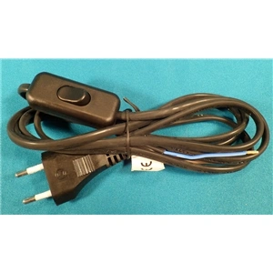 Hálózati kábel kapcsolóval kéteres 2x0,75 2 m fekete  S09272 (UVK028) /RENDELÉSRE