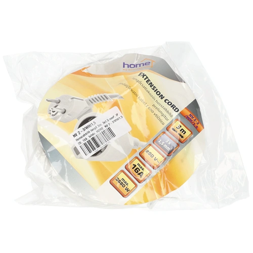 Hosszabbító lengő 3m, 3x1,5 mm², IP20, 16A, fehér, HOME  NV 2-3/WH/1,5