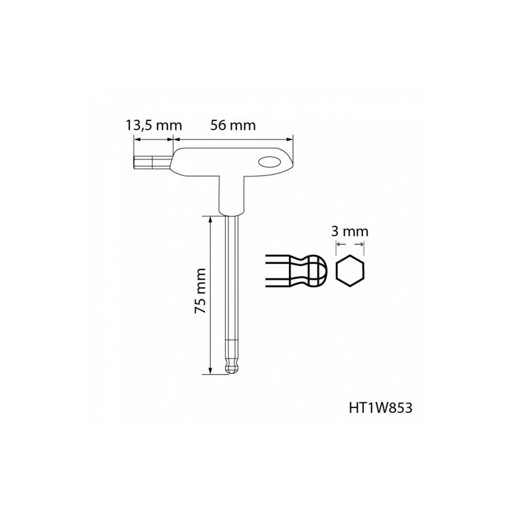 Imbuszkulcs gömbfejű, 3 mm, nyeles, hosszított, HÖGERT HT1W853 / RENDELÉSRE