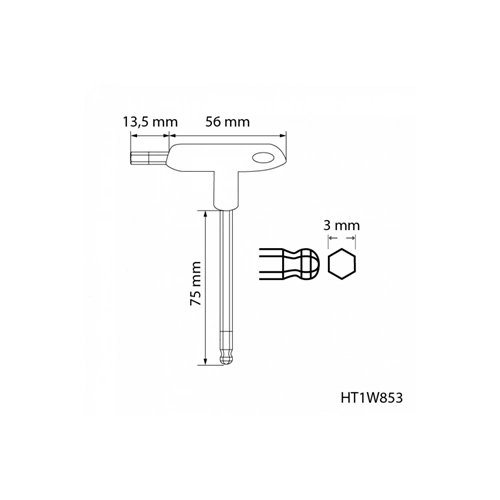 Imbuszkulcs gömbfejű, 3 mm, nyeles, hosszított, HÖGERT HT1W853 / RENDELÉSRE